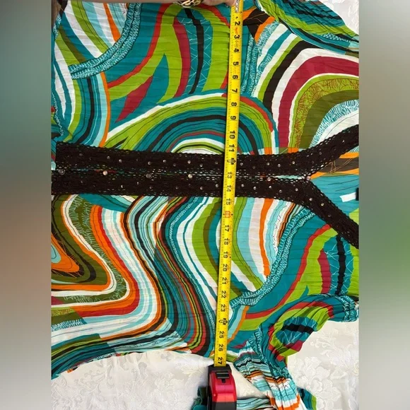 Maggie Barnes Plus 4X 30/32W Chiffon Striped Lace Sequin Peplum Blouse Pleats - Picture 6 of 8